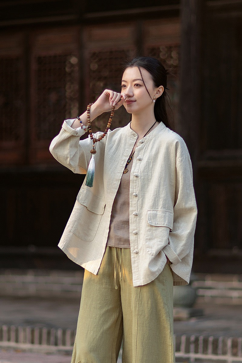 Tao One Tech™ • Heaven &amp; Earth Flow Jacket • Tech Pockets • Ramie Cotton • Natural Fibre
