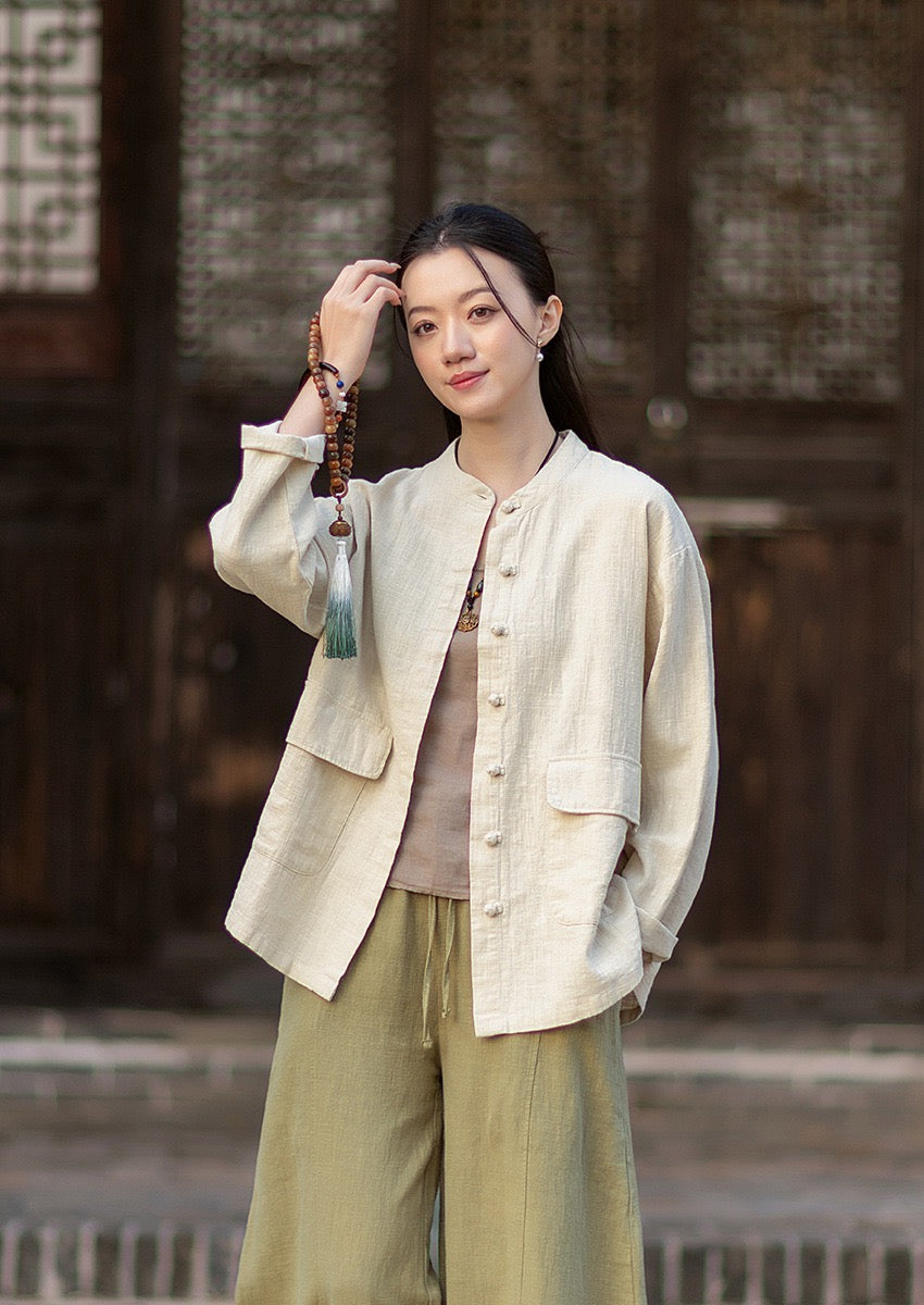 Tao One Tech™ • Heaven &amp; Earth Flow Jacket • Tech Pockets • Ramie Cotton • Natural Fibre