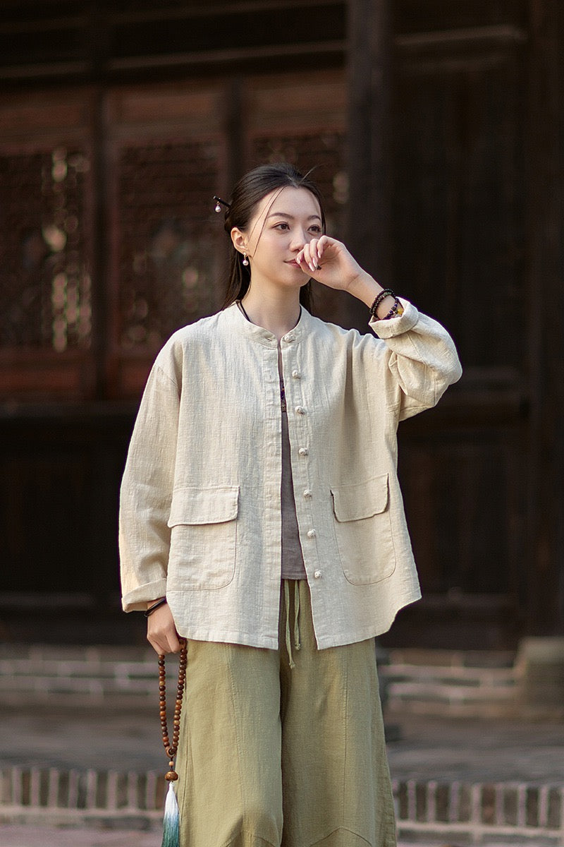 Tao One Tech™ • Heaven &amp; Earth Flow Jacket • Tech Pockets • Ramie Cotton • Natural Fibre