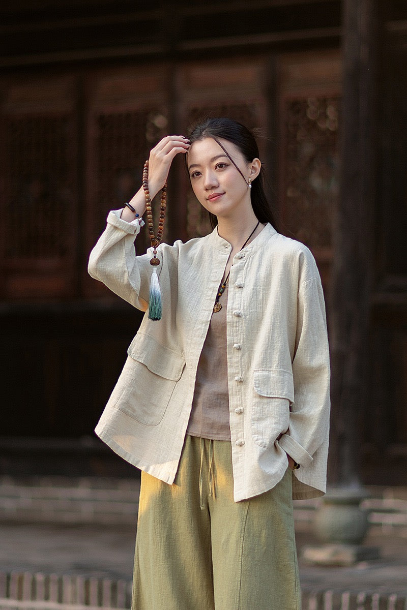 Tao One Tech™ • Heaven &amp; Earth Flow Jacket • Tech Pockets • Ramie Cotton • Natural Fibre