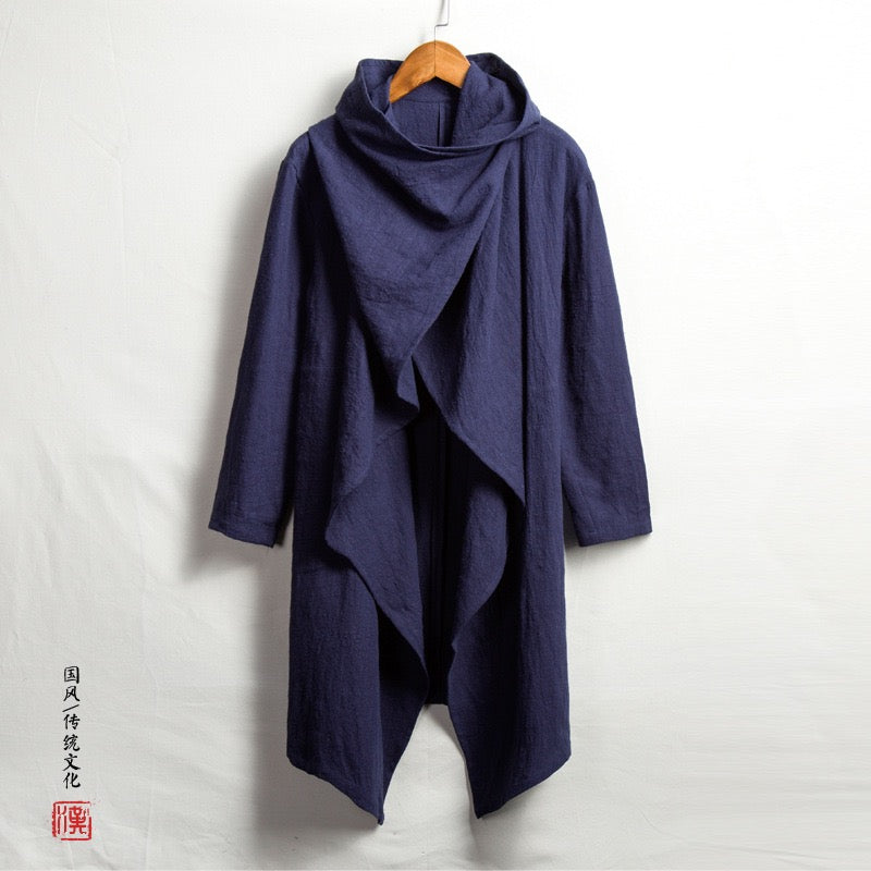 Tao One Tech™ • All-Season Asymmetrical Cloak • Cardigan Jacket • Tech Pockets • Gender Neutral • Cotton Linen