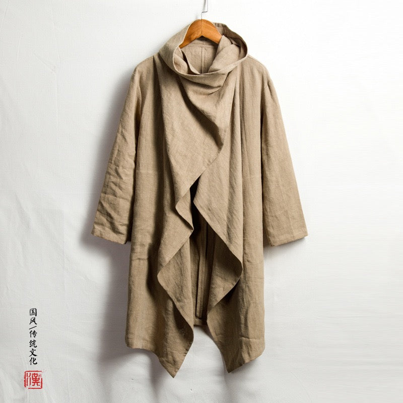 Tao One Tech™ • All-Season Asymmetrical Cloak • Cardigan Jacket • Tech Pockets • Gender Neutral • Cotton Linen