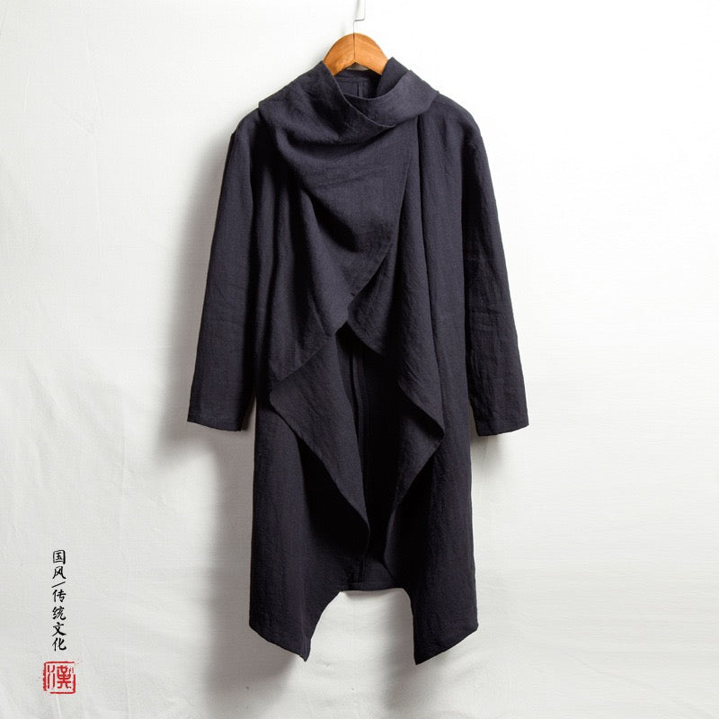 Tao One Tech™ • All-Season Asymmetrical Cloak • Cardigan Jacket • Tech Pockets • Gender Neutral • Cotton Linen