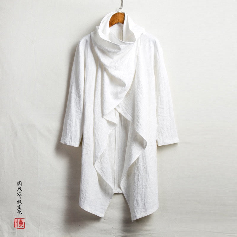Tao One Tech™ • All-Season Asymmetrical Cloak • Cardigan Jacket • Tech Pockets • Gender Neutral • Cotton Linen