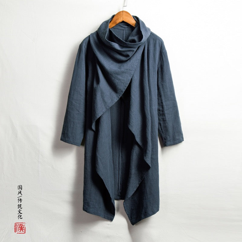 Tao One Tech™ • All-Season Asymmetrical Cloak • Cardigan Jacket • Tech Pockets • Gender Neutral • Cotton Linen