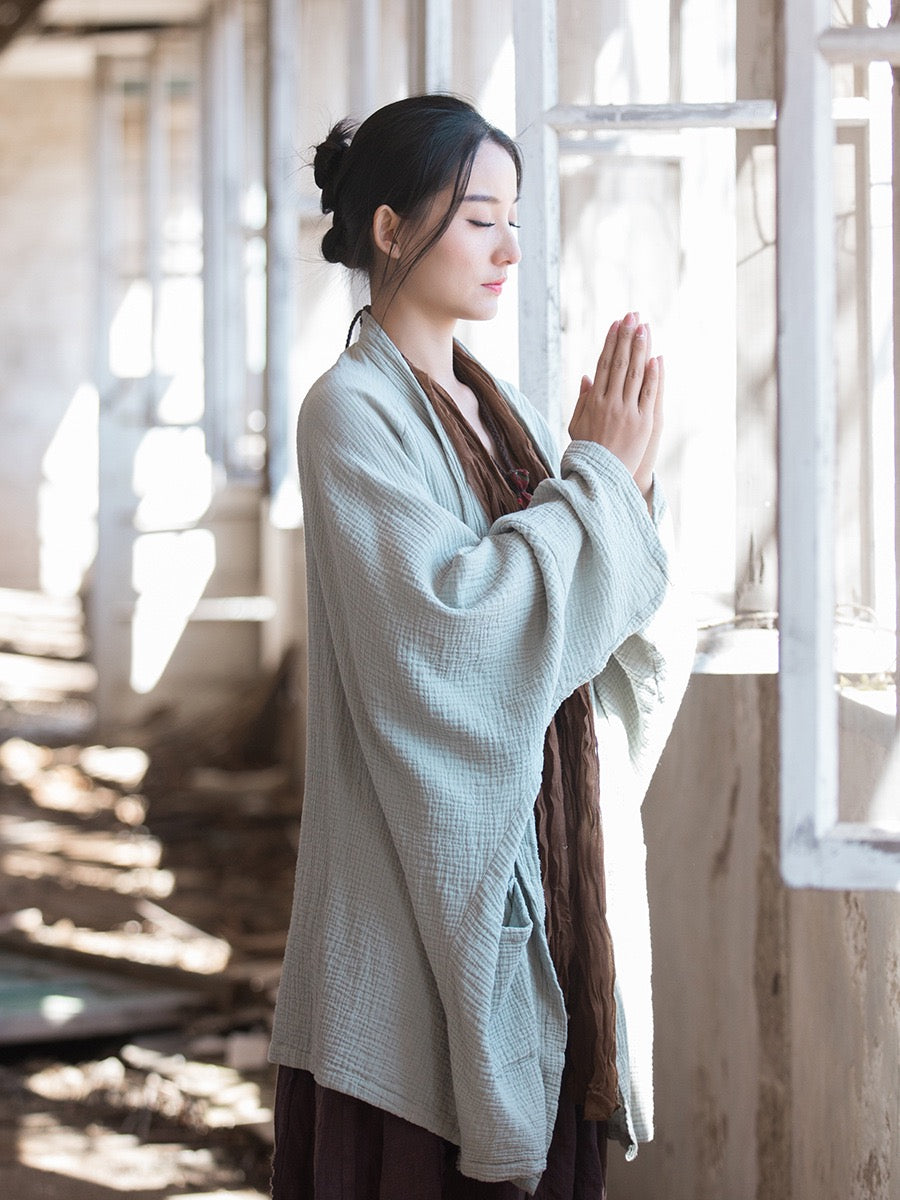 Tao One Tech™ • Zen Flow Kimono Cardigan • Double-Layer Sand-Washed Cotton • Butterfly Sleeve • Zen Outerwear