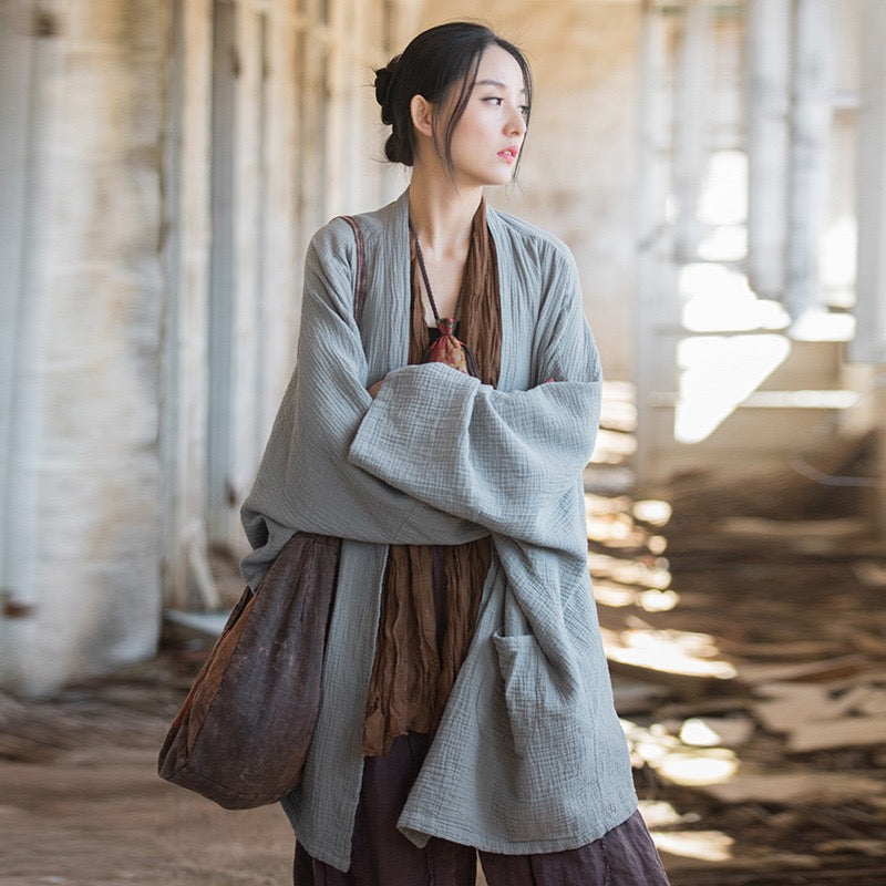 Tao One Tech™ • Zen Flow Kimono Cardigan • Double-Layer Sand-Washed Cotton • Butterfly Sleeve • Zen Outerwear