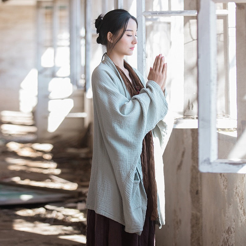 Tao One Tech™ • Zen Flow Kimono Cardigan • Double-Layer Sand-Washed Cotton • Butterfly Sleeve • Zen Outerwear
