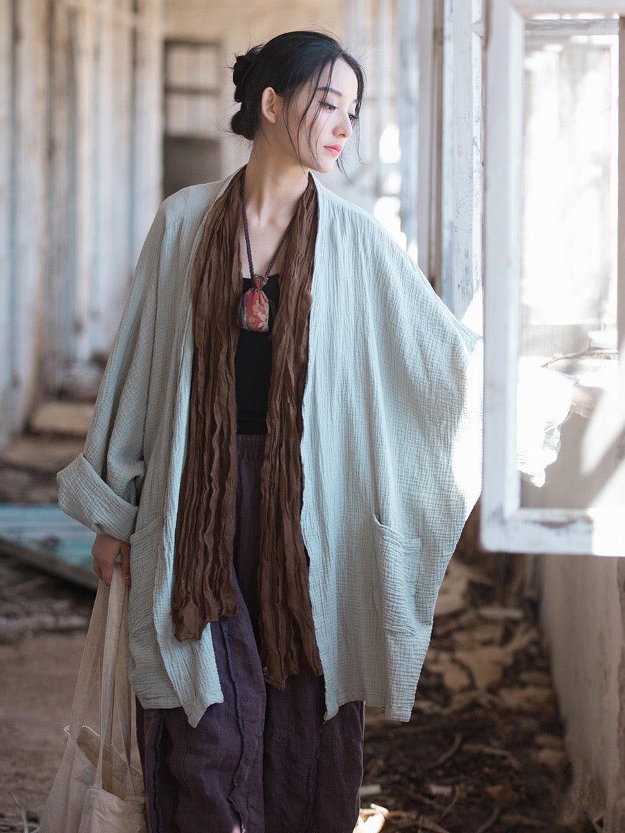 Tao One Tech™ • Zen Flow Kimono Cardigan • Double-Layer Sand-Washed Cotton • Butterfly Sleeve • Zen Outerwear