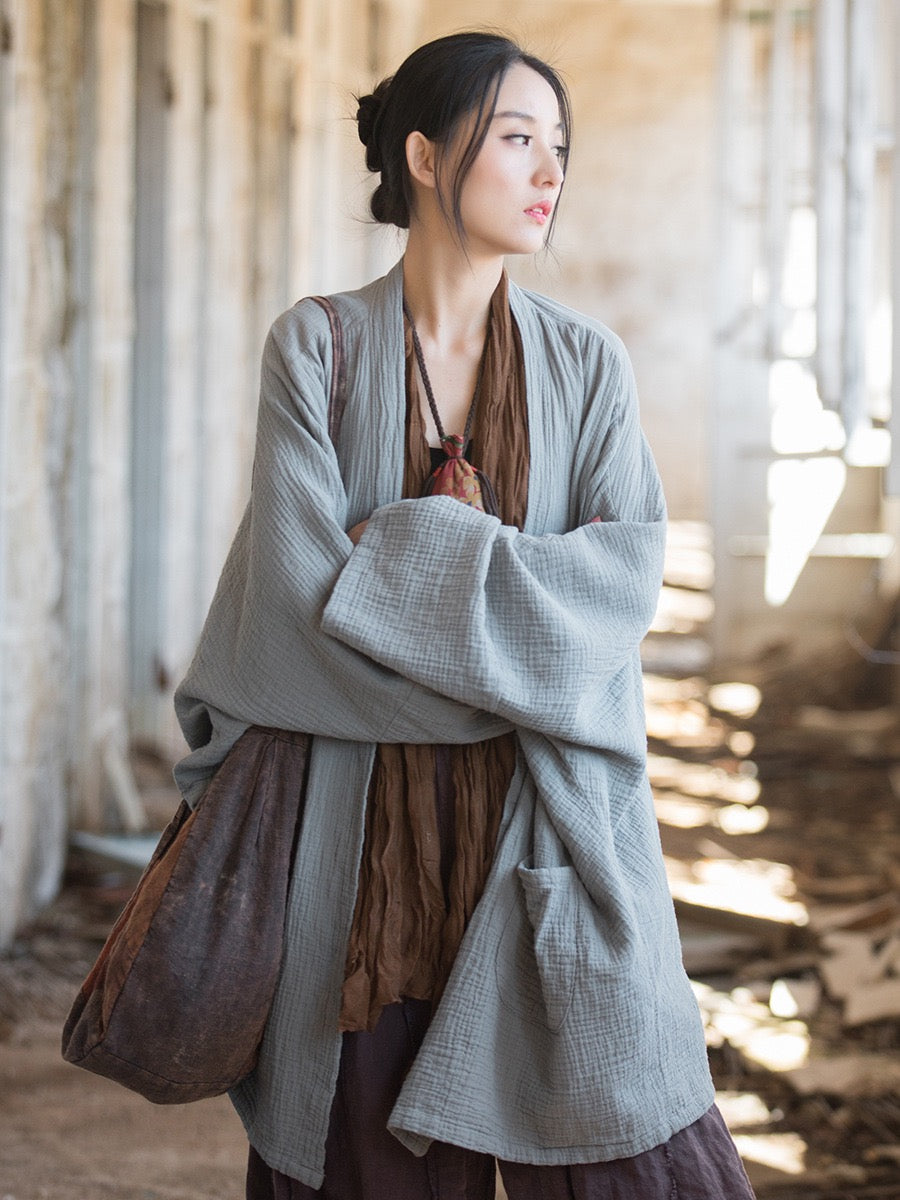 Tao One Tech™ • Zen Flow Kimono Cardigan • Double-Layer Sand-Washed Cotton • Butterfly Sleeve • Zen Outerwear