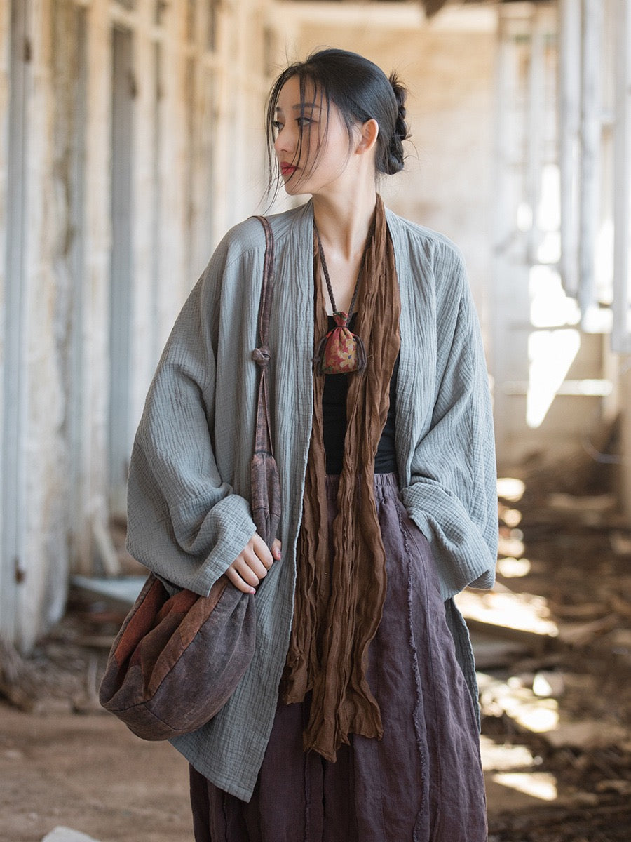 Tao One Tech™ • Zen Flow Kimono Cardigan • Double-Layer Sand-Washed Cotton • Butterfly Sleeve • Zen Outerwear