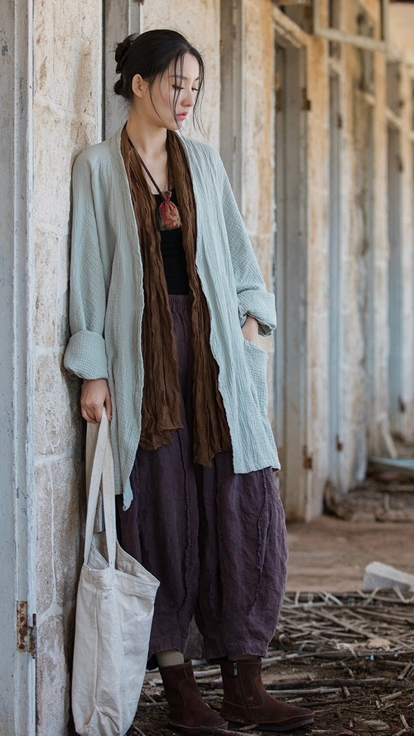 Tao One Tech™ • Zen Flow Kimono Cardigan • Double-Layer Sand-Washed Cotton • Butterfly Sleeve • Zen Outerwear