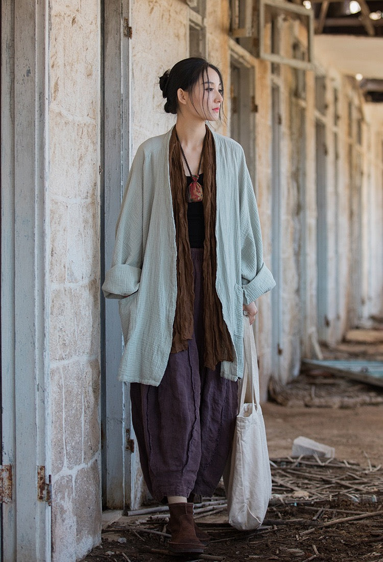 Tao One Tech™ • Zen Flow Kimono Cardigan • Double-Layer Sand-Washed Cotton • Butterfly Sleeve • Zen Outerwear
