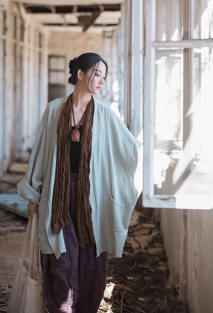 Tao One Tech™ • Zen Flow Kimono Cardigan • Double-Layer Sand-Washed Cotton • Butterfly Sleeve • Zen Outerwear