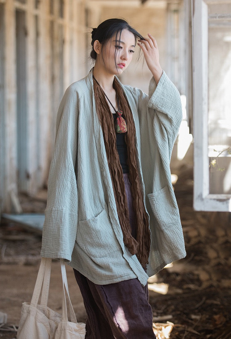 Tao One Tech™ • Zen Flow Kimono Cardigan • Double-Layer Sand-Washed Cotton • Butterfly Sleeve • Zen Outerwear