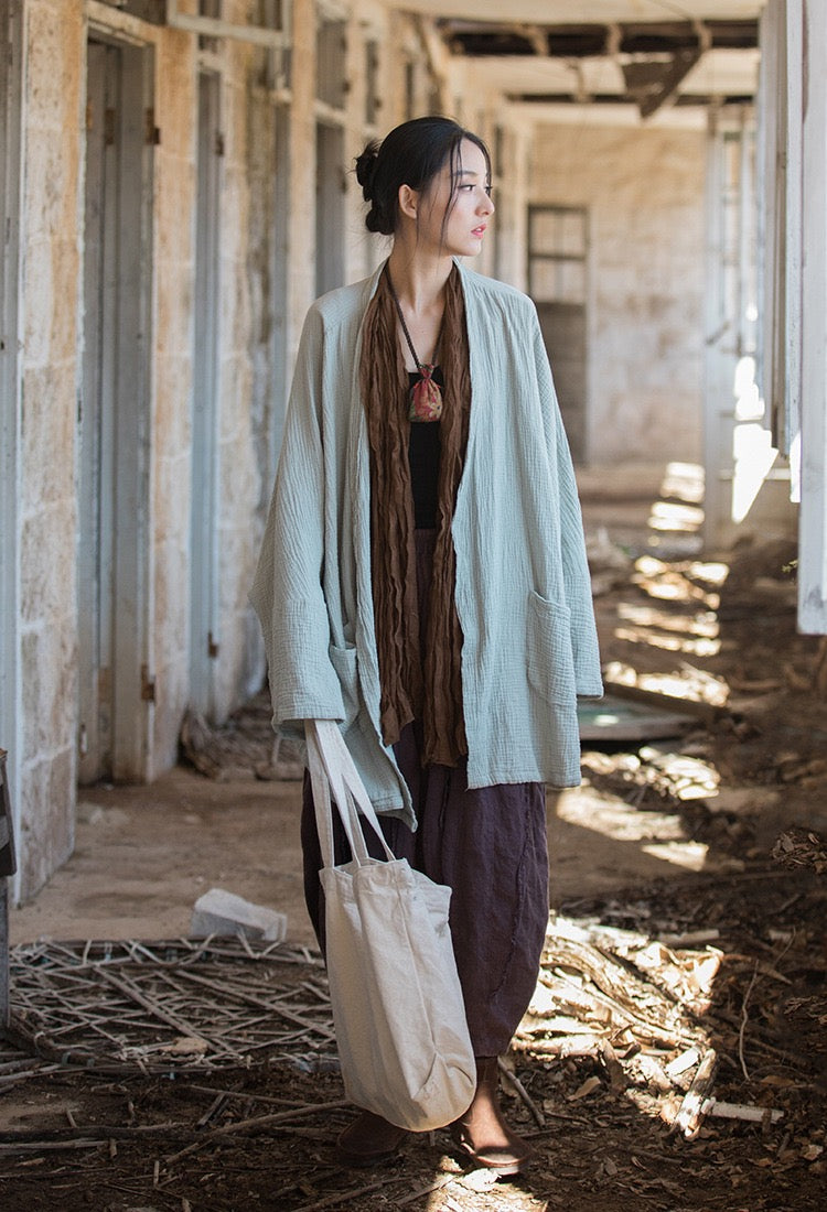 Tao One Tech™ • Zen Flow Kimono Cardigan • Double-Layer Sand-Washed Cotton • Butterfly Sleeve • Zen Outerwear