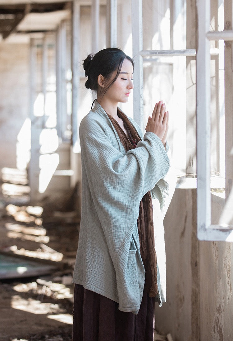 Tao One Tech™ • Zen Flow Kimono Cardigan • Double-Layer Sand-Washed Cotton • Butterfly Sleeve • Zen Outerwear
