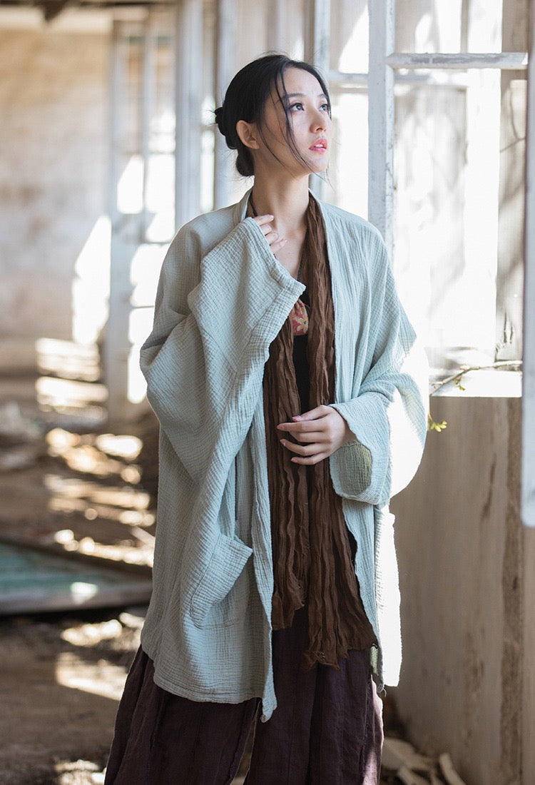 Tao One Tech™ • Zen Flow Kimono Cardigan • Double-Layer Sand-Washed Cotton • Butterfly Sleeve • Zen Outerwear