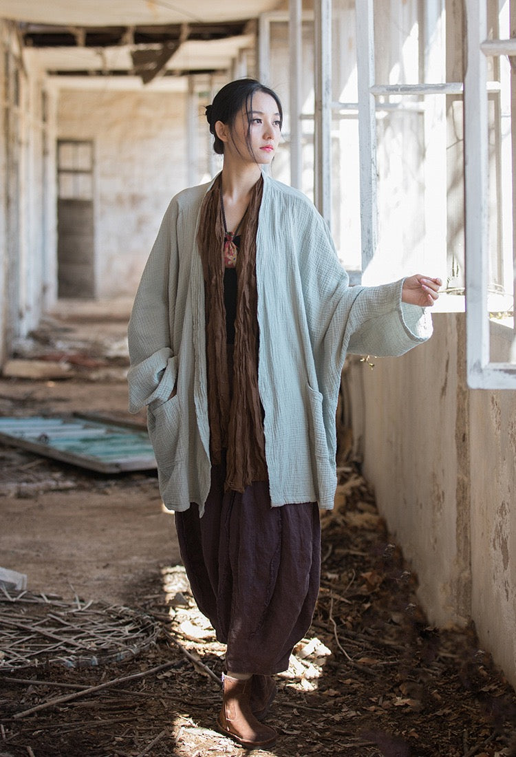 Tao One Tech™ • Zen Flow Kimono Cardigan • Double-Layer Sand-Washed Cotton • Butterfly Sleeve • Zen Outerwear