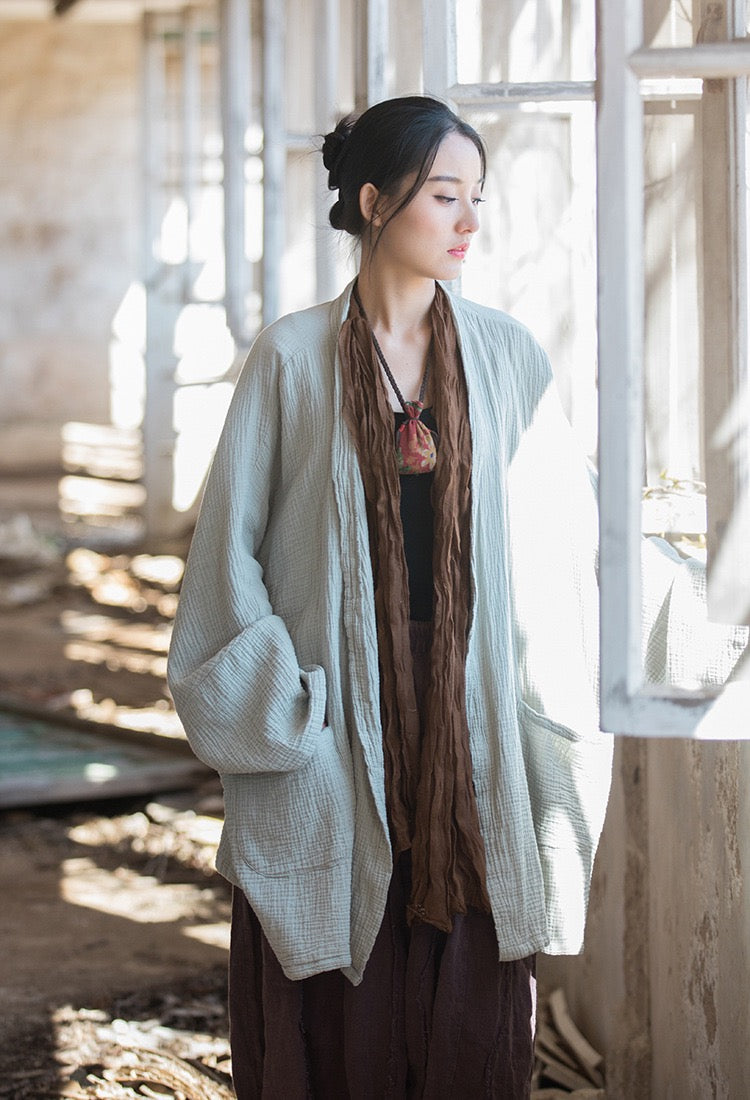 Tao One Tech™ • Zen Flow Kimono Cardigan • Double-Layer Sand-Washed Cotton • Butterfly Sleeve • Zen Outerwear