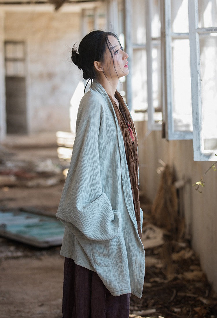 Tao One Tech™ • Zen Flow Kimono Cardigan • Double-Layer Sand-Washed Cotton • Butterfly Sleeve • Zen Outerwear
