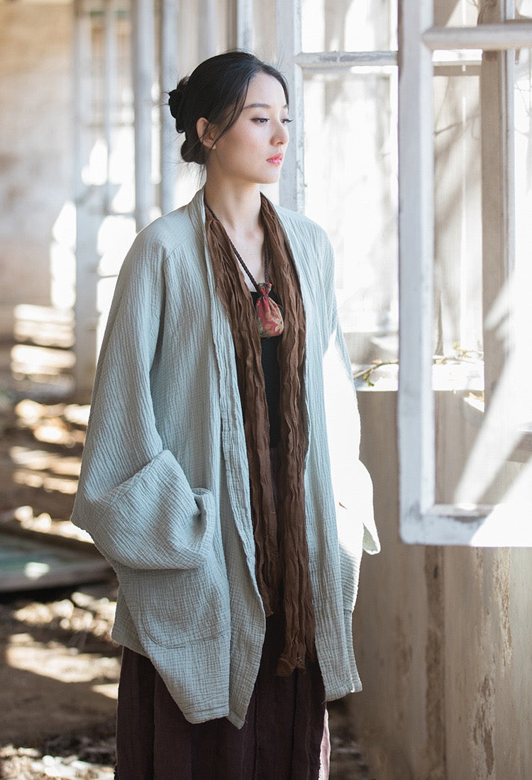 Tao One Tech™ • Zen Flow Kimono Cardigan • Double-Layer Sand-Washed Cotton • Butterfly Sleeve • Zen Outerwear
