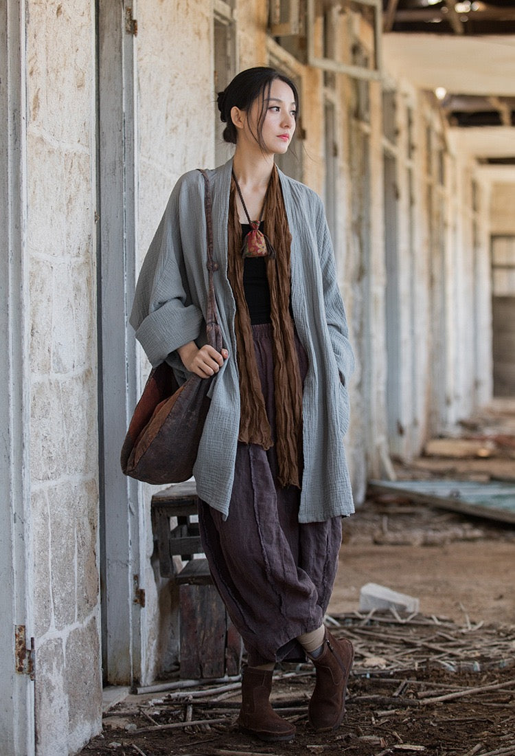 Tao One Tech™ • Zen Flow Kimono Cardigan • Double-Layer Sand-Washed Cotton • Butterfly Sleeve • Zen Outerwear
