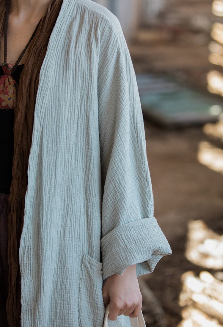 Tao One Tech™ • Zen Flow Kimono Cardigan • Double-Layer Sand-Washed Cotton • Butterfly Sleeve • Zen Outerwear