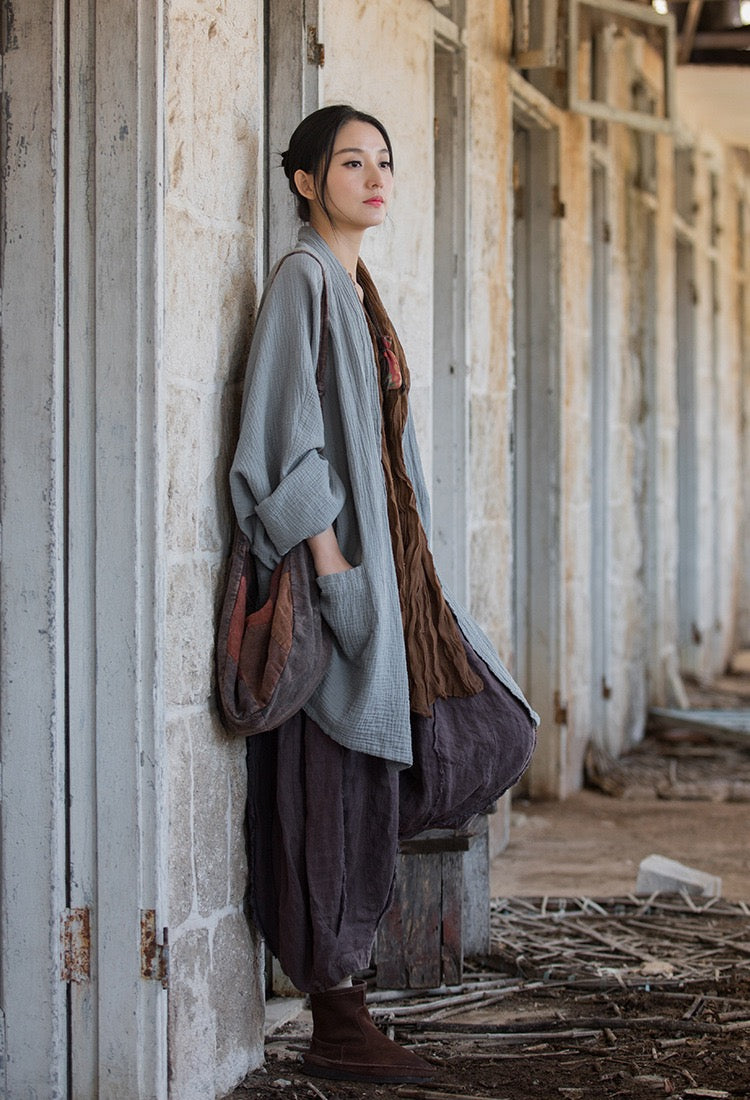 Tao One Tech™ • Zen Flow Kimono Cardigan • Double-Layer Sand-Washed Cotton • Butterfly Sleeve • Zen Outerwear