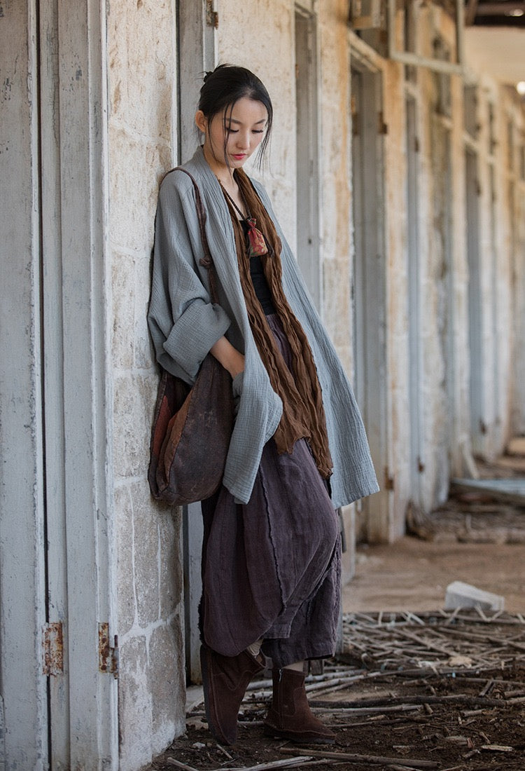 Tao One Tech™ • Zen Flow Kimono Cardigan • Double-Layer Sand-Washed Cotton • Butterfly Sleeve • Zen Outerwear