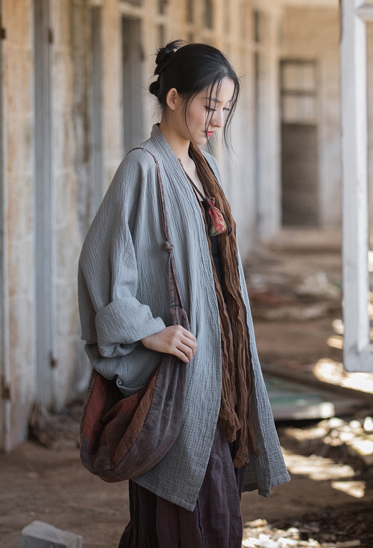 Tao One Tech™ • Zen Flow Kimono Cardigan • Double-Layer Sand-Washed Cotton • Butterfly Sleeve • Zen Outerwear