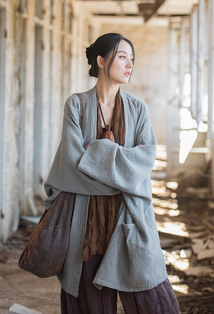 Tao One Tech™ • Zen Flow Kimono Cardigan • Double-Layer Sand-Washed Cotton • Butterfly Sleeve • Zen Outerwear