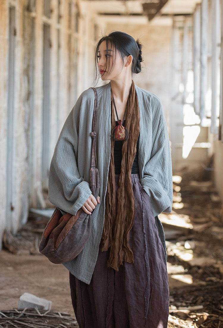 Tao One Tech™ • Zen Flow Kimono Cardigan • Double-Layer Sand-Washed Cotton • Butterfly Sleeve • Zen Outerwear