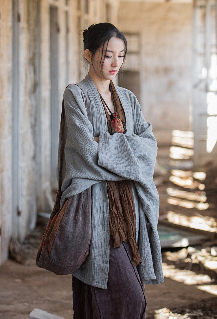 Tao One Tech™ • Zen Flow Kimono Cardigan • Double-Layer Sand-Washed Cotton • Butterfly Sleeve • Zen Outerwear