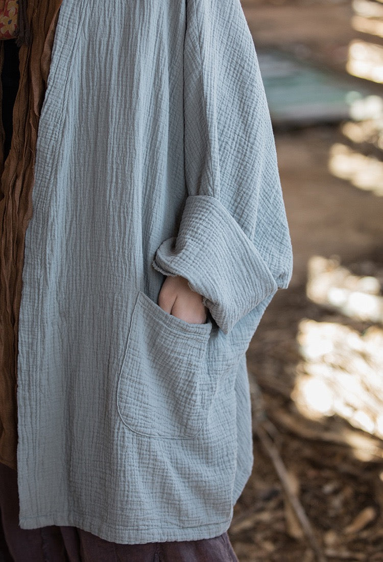 Tao One Tech™ • Zen Flow Kimono Cardigan • Double-Layer Sand-Washed Cotton • Butterfly Sleeve • Zen Outerwear