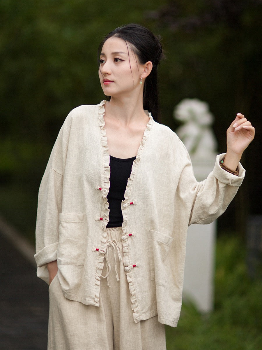 Tao One Tech™ • Zen Beautification Qigong Kimono • Cardigan Jacket • Butterfly Wing Sleeves • Ramie Cotton