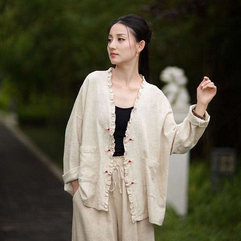 Tao One Tech™ • Zen Beautification Qigong Kimono • Cardigan Jacket • Butterfly Wing Sleeves • Ramie Cotton