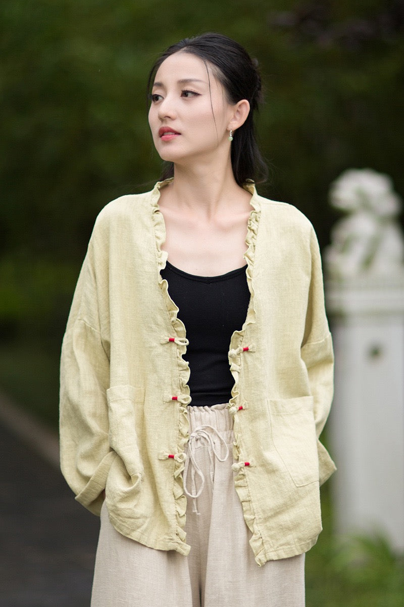 Tao One Tech™ • Zen Beautification Qigong Kimono • Cardigan Jacket • Butterfly Wing Sleeves • Ramie Cotton