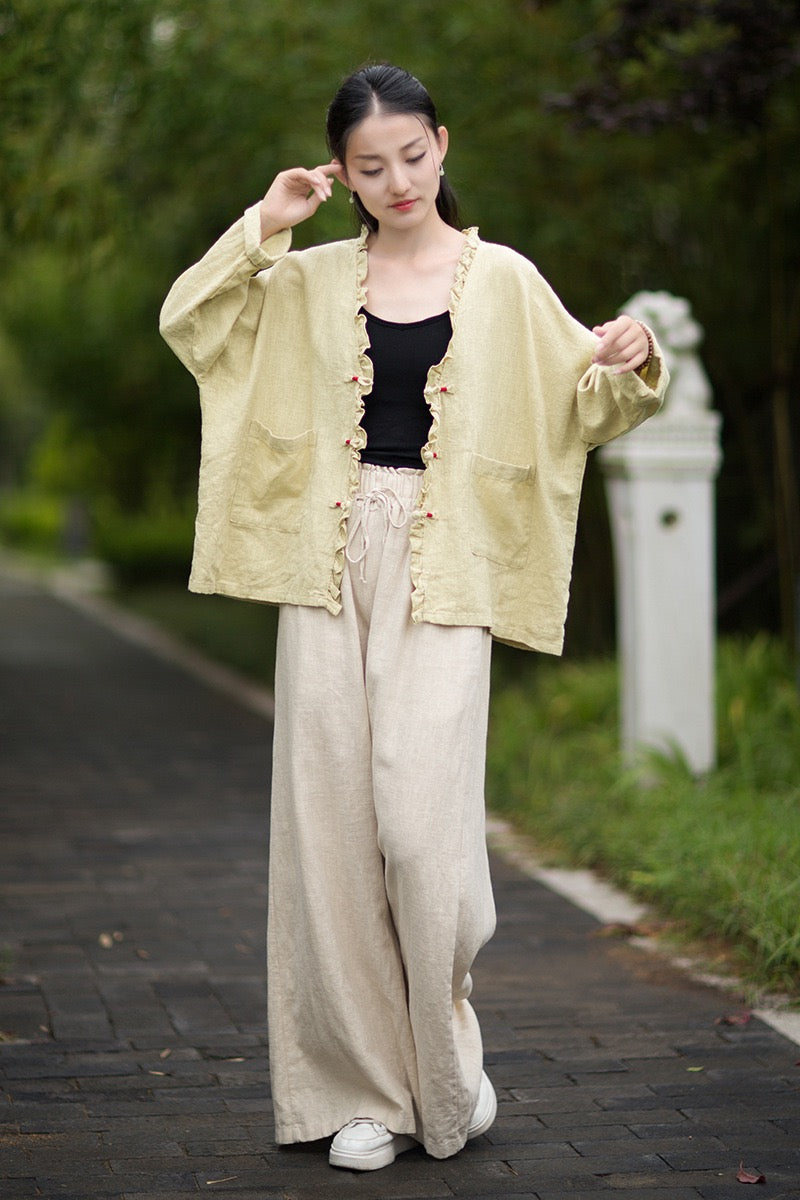 Tao One Tech™ • Zen Beautification Qigong Kimono • Cardigan Jacket • Butterfly Wing Sleeves • Ramie Cotton