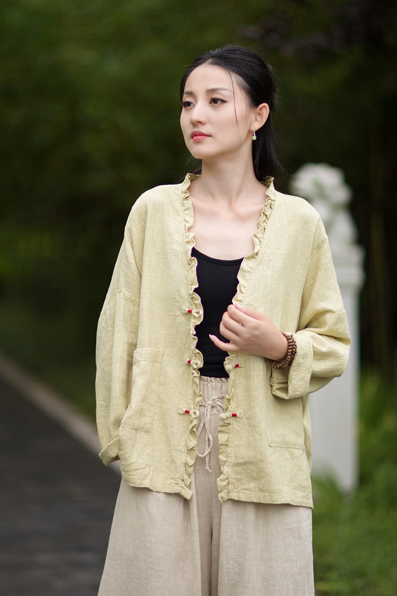 Tao One Tech™ • Zen Beautification Qigong Kimono • Cardigan Jacket • Butterfly Wing Sleeves • Ramie Cotton