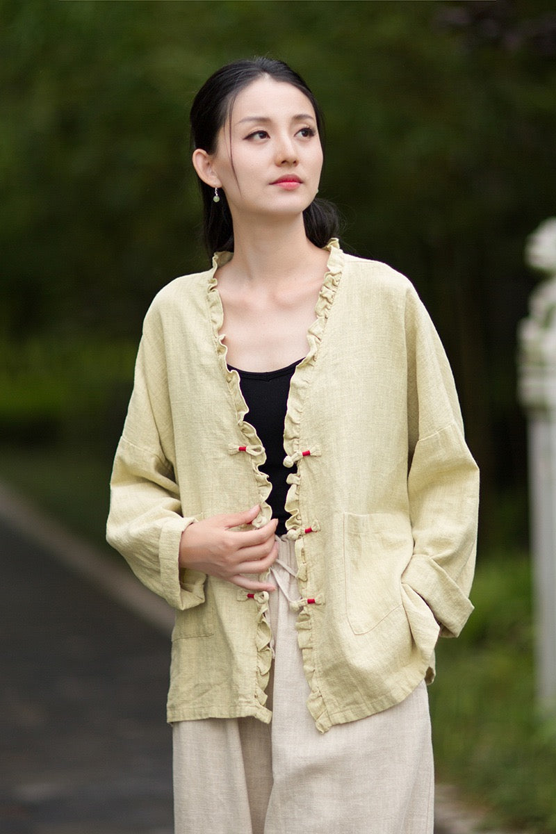 Tao One Tech™ • Zen Beautification Qigong Kimono • Cardigan Jacket • Butterfly Wing Sleeves • Ramie Cotton