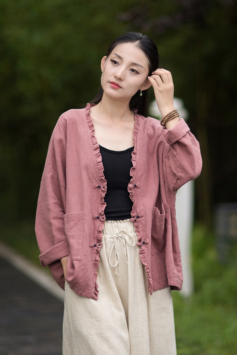 Tao One Tech™ • Zen Beautification Qigong Kimono • Cardigan Jacket • Butterfly Wing Sleeves • Ramie Cotton