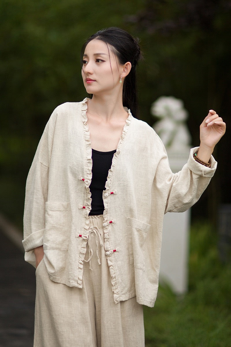 Tao One Tech™ • Zen Beautification Qigong Kimono • Cardigan Jacket • Butterfly Wing Sleeves • Ramie Cotton