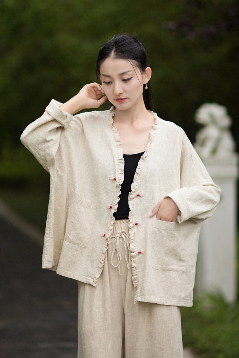 Tao One Tech™ • Zen Beautification Qigong Kimono • Cardigan Jacket • Butterfly Wing Sleeves • Ramie Cotton