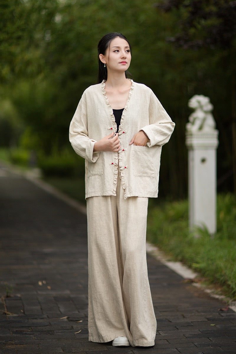 Tao One Tech™ • Zen Beautification Qigong Kimono • Cardigan Jacket • Butterfly Wing Sleeves • Ramie Cotton