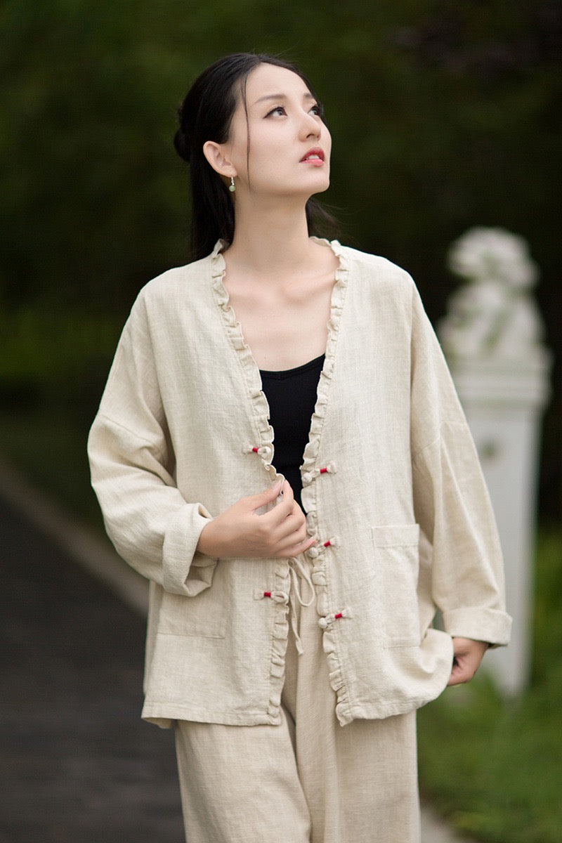 Tao One Tech™ • Zen Beautification Qigong Kimono • Cardigan Jacket • Butterfly Wing Sleeves • Ramie Cotton