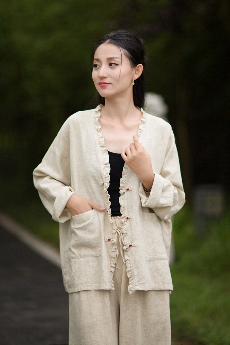 Tao One Tech™ • Zen Beautification Qigong Kimono • Cardigan Jacket • Butterfly Wing Sleeves • Ramie Cotton