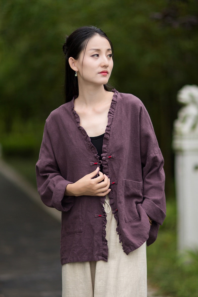 Tao One Tech™ • Zen Beautification Qigong Kimono • Cardigan Jacket • Butterfly Wing Sleeves • Ramie Cotton