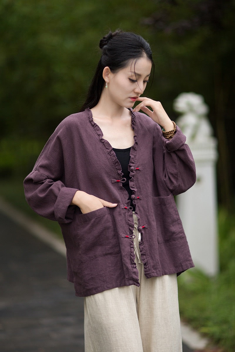 Tao One Tech™ • Zen Beautification Qigong Kimono • Cardigan Jacket • Butterfly Wing Sleeves • Ramie Cotton