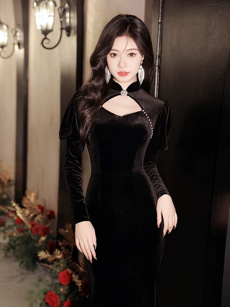 Tao One Tech™ • Tao Fairy Velvet Sweetheart Dress • Long Fishtail Silhouette • Cheongsam